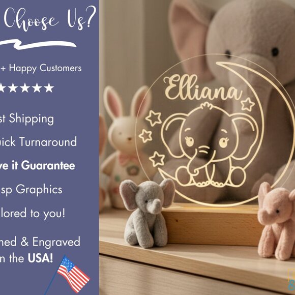 Personalized Elephant Night Light – Custom LED Lamp for Kids’ Rooms - Picture 4 of 8